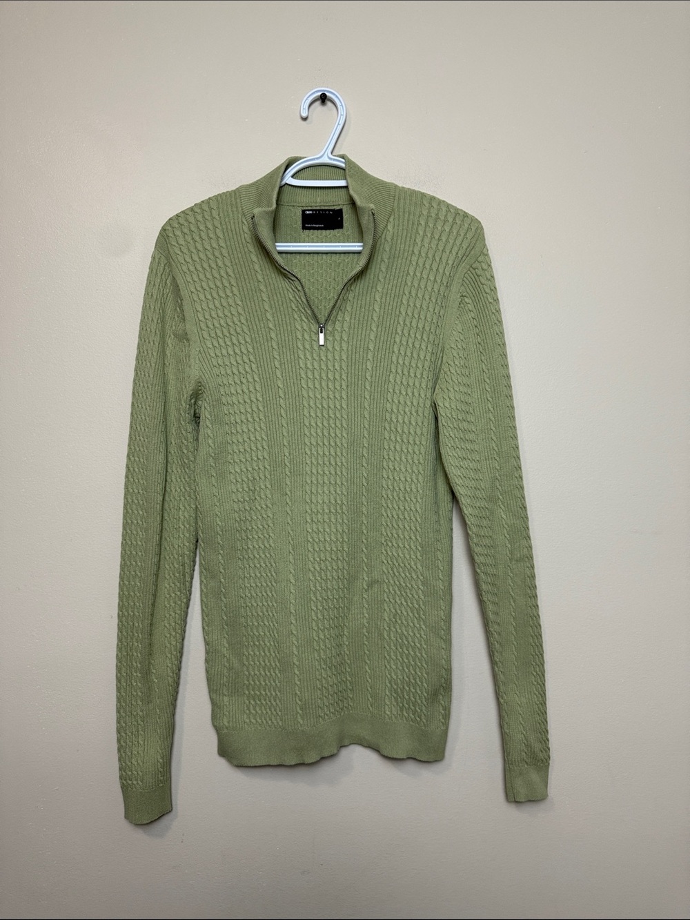 Asos  Half-Zip Cable Knit Sweater - Light Olive size L